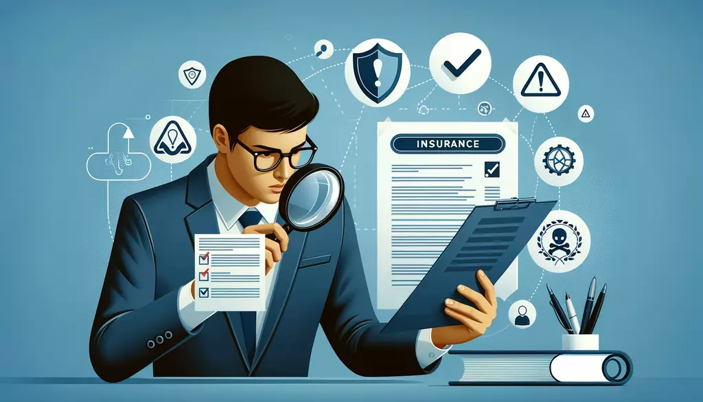 Reading an insurance policy document with a magnifying glass