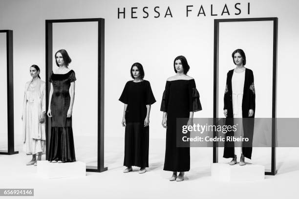 Models walk the runway during the Hessa Falasi presentation at Fashion Forward